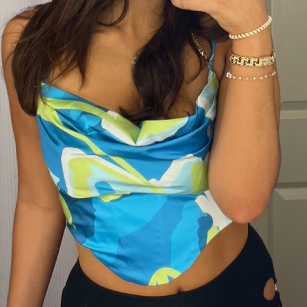oh polly corset blue and green abstract pattern